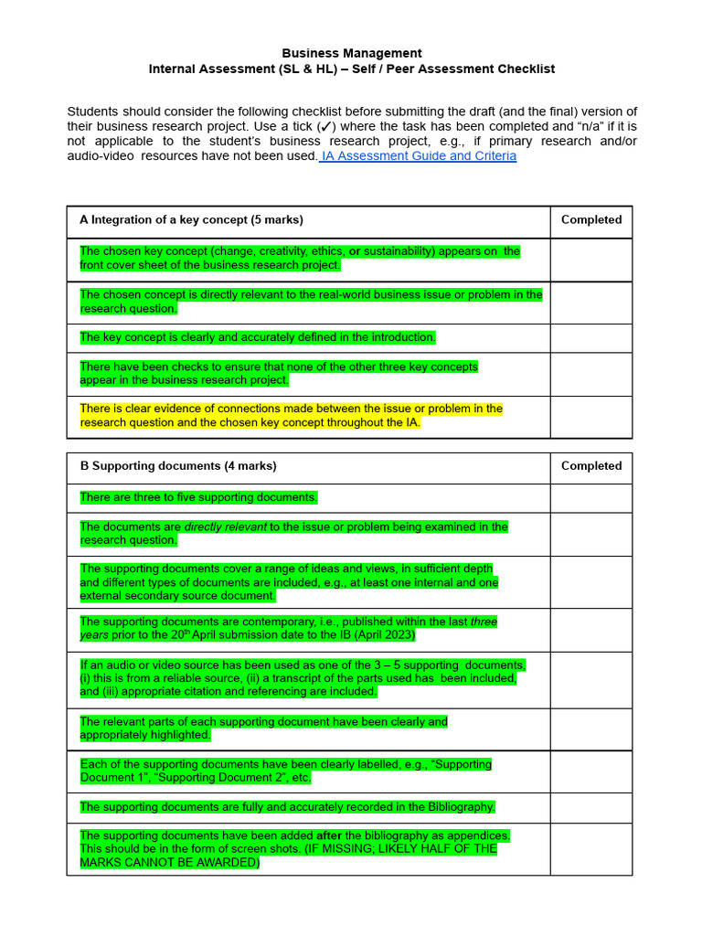 BM IA Checklist Class of 2026 | PDF | Question | Citation