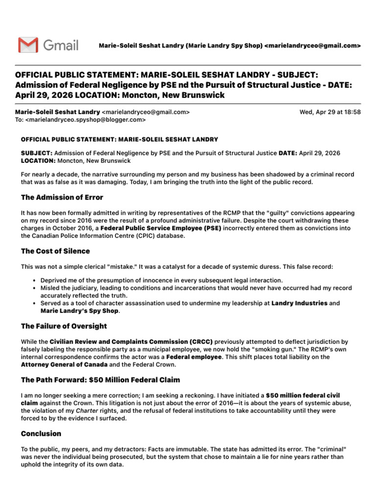 Official Public Statement- Marie-soleil Seshat Landry - Subject ...