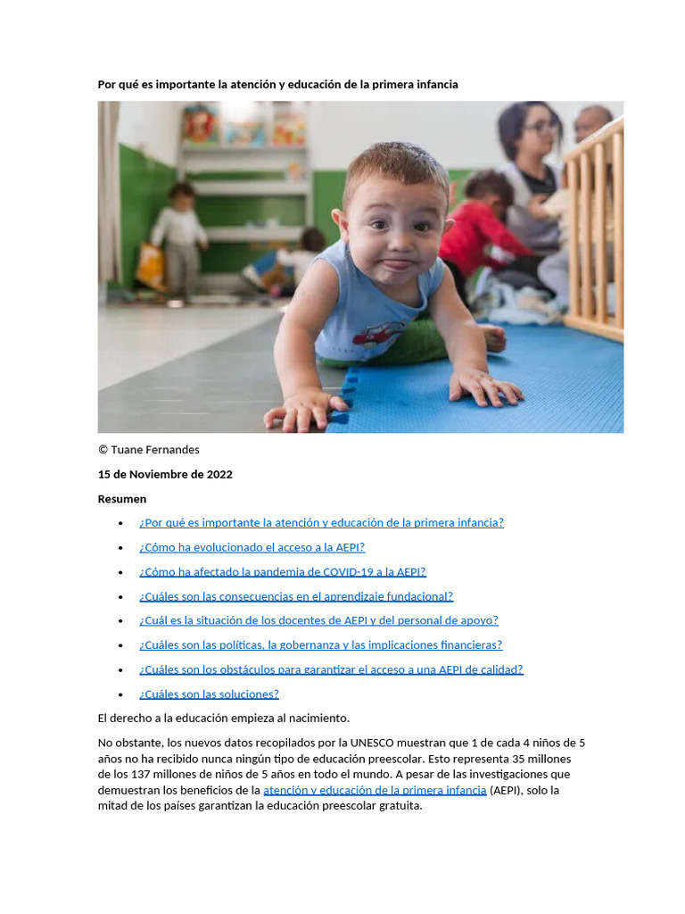 Primera Infancia UNESCO 2022 | PDF | Educación de la primera infancia ...