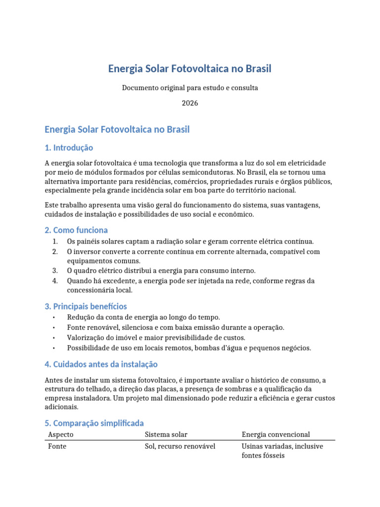 01 Energia Solar Fotovoltaica Brasil | PDF | Energia solar | Fotovoltaica