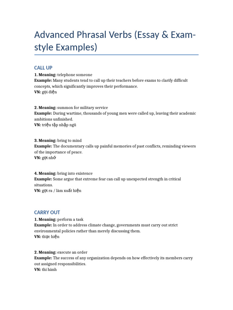 Phrasal Verbs Advanced Examples | PDF