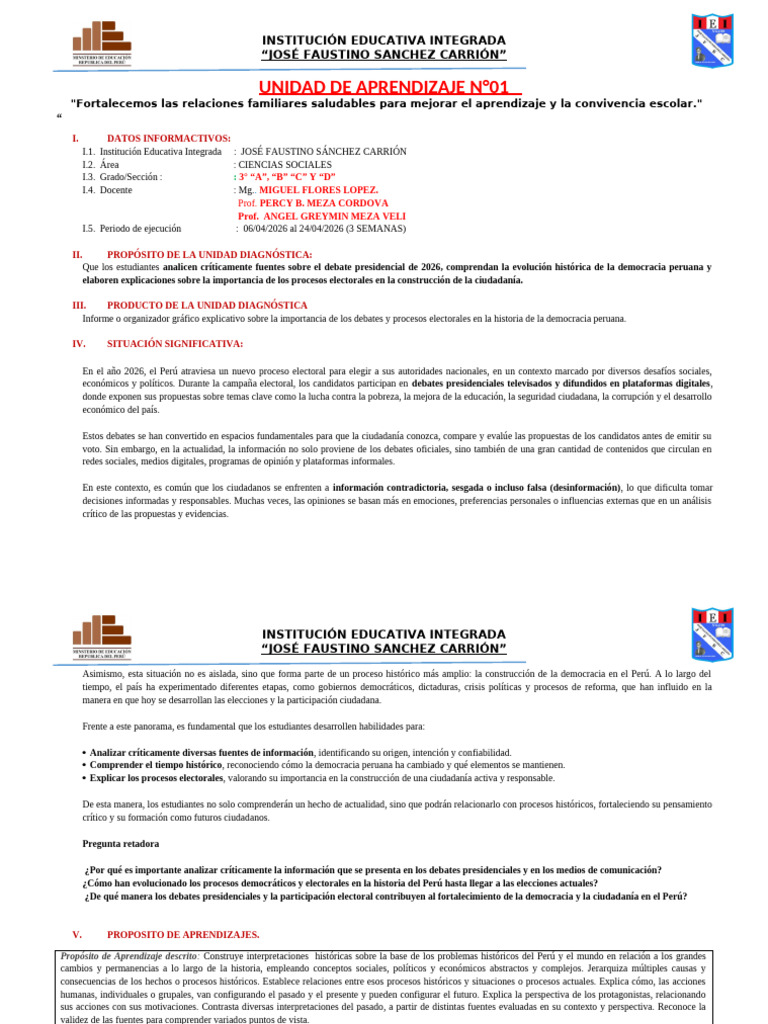 3 Año I Unidad CC - SS - 2026 | PDF | Evaluación | Aprendizaje