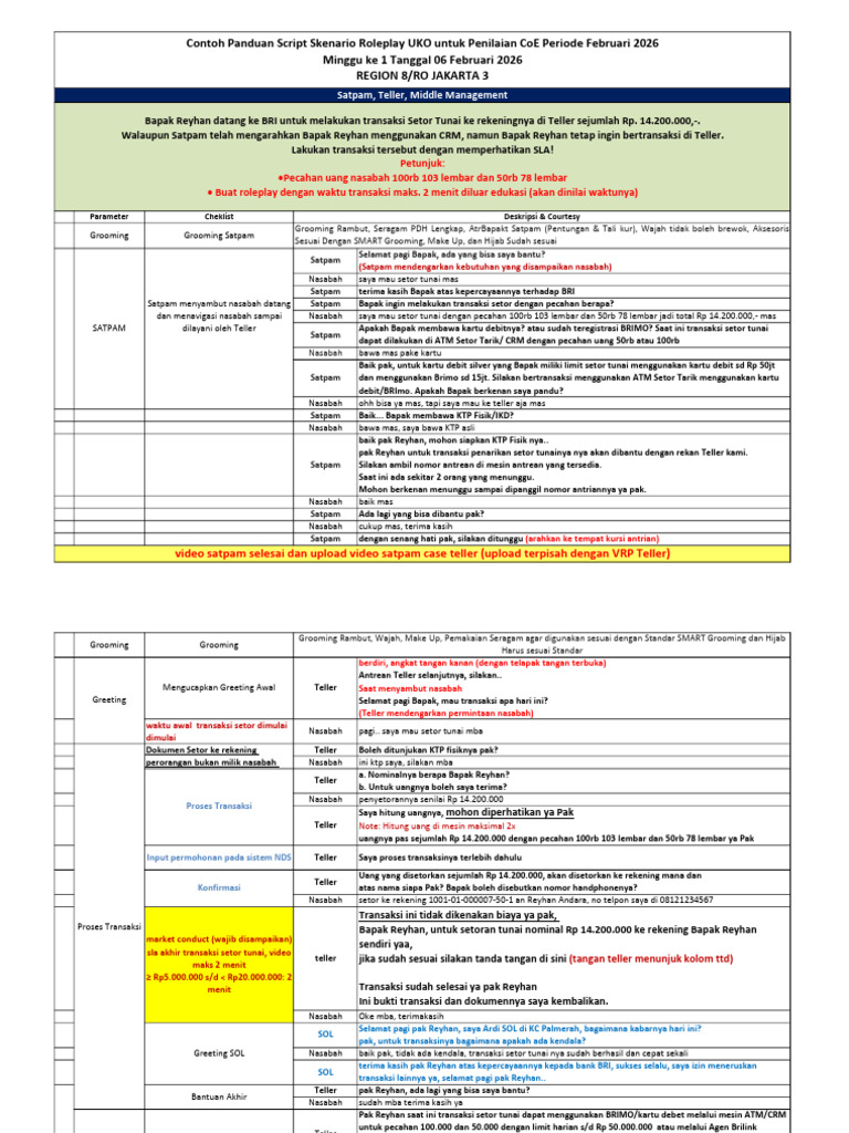 Contoh Script Roleplay Minggu Ke 1 Tgl 06 Februari 2026 | PDF