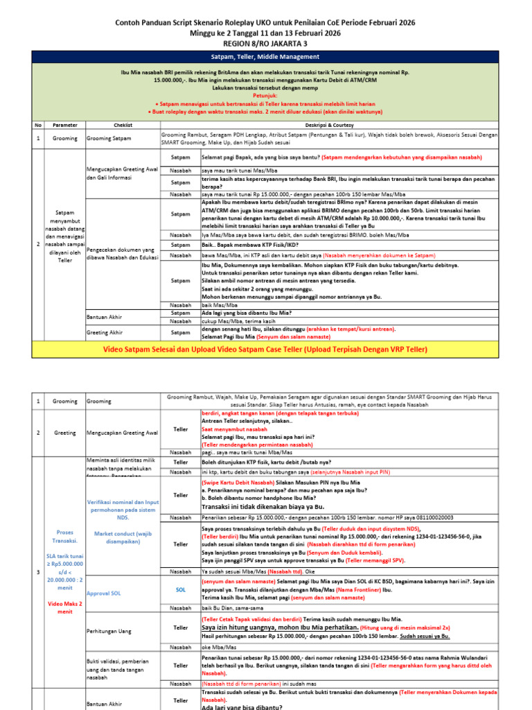 Contoh Script Roleplay Minggu Ke 2 TGL 11 Dan 13 Februari 2026 | PDF