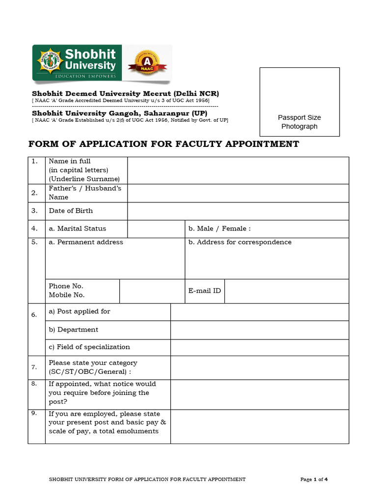 Application Form SU Faculty | PDF
