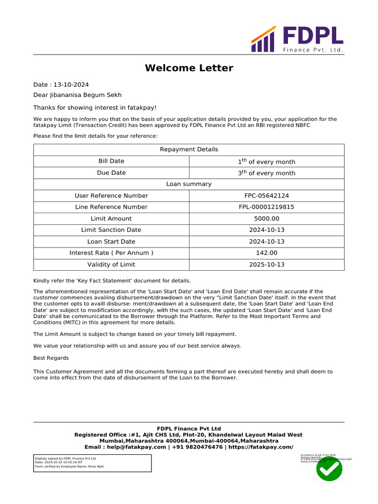 Welcome Letter Form-8683010 | PDF | Loans | Liability (Financial ...