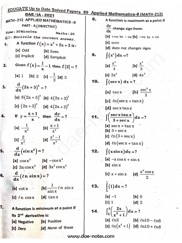 Math(212) 2021 Solved Paper | PDF