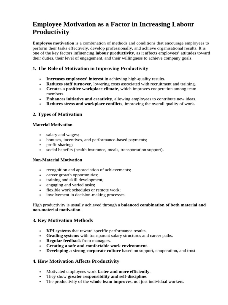 Employee Motivation As A Factor in Increasing Labour Productivity | PDF