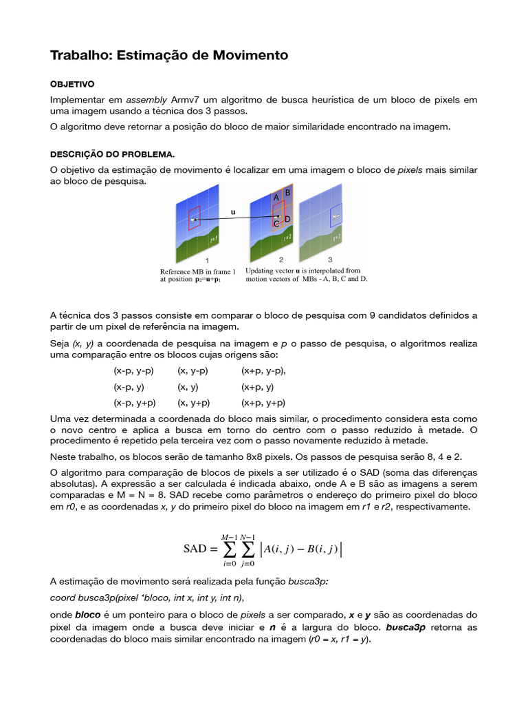 Trabalho ASM Motion | PDF | Pixel | Algoritmos