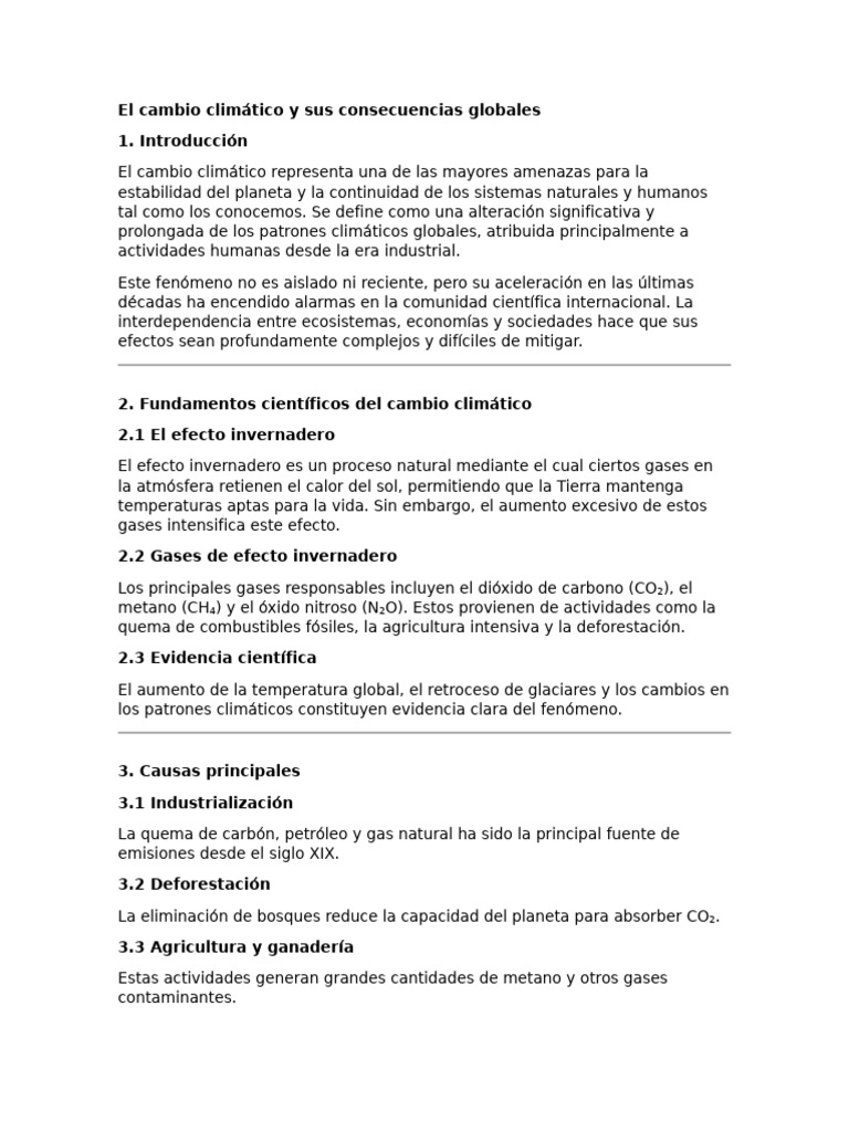 El Cambio Climático y Sus Consecuencias Globales | PDF | Gases de ...