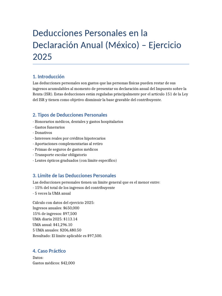 Deducciones Personales 2025 | PDF