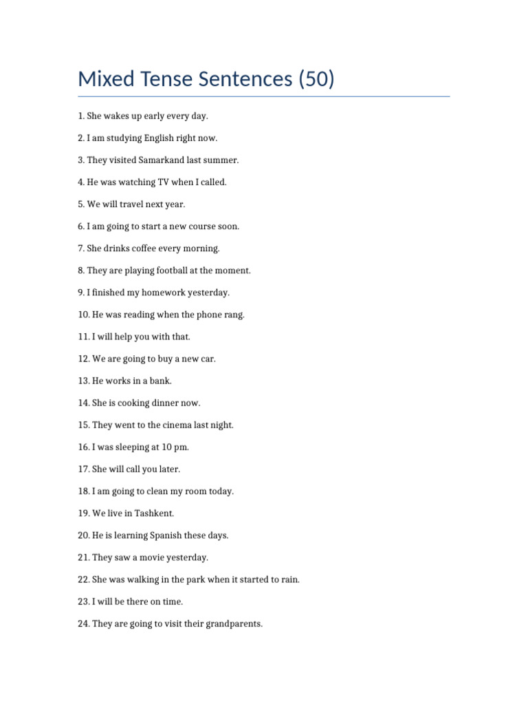 Mixed Tenses Sentences | PDF