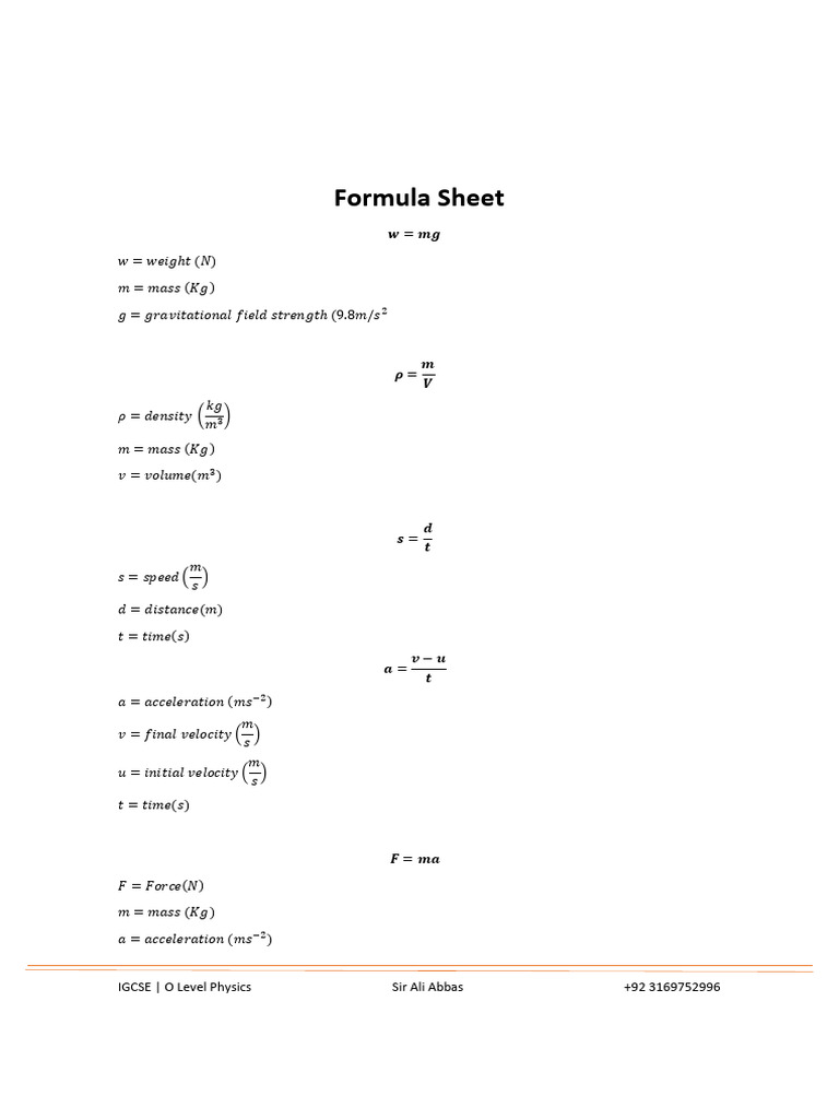Formula Sheet | PDF