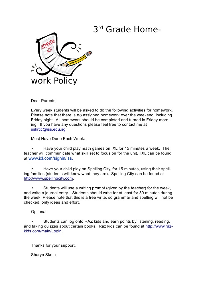 3rd Grade Homework Guidelines | PDF