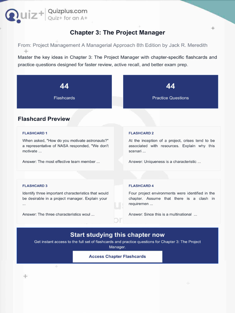 Flashcards for Chapter 3 the Project Manager | PDF