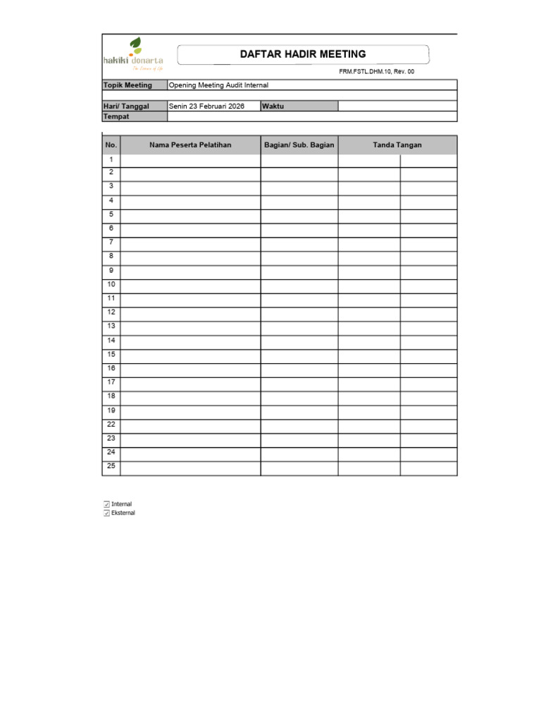 Daftar Hadir Opening Audit Internal | PDF