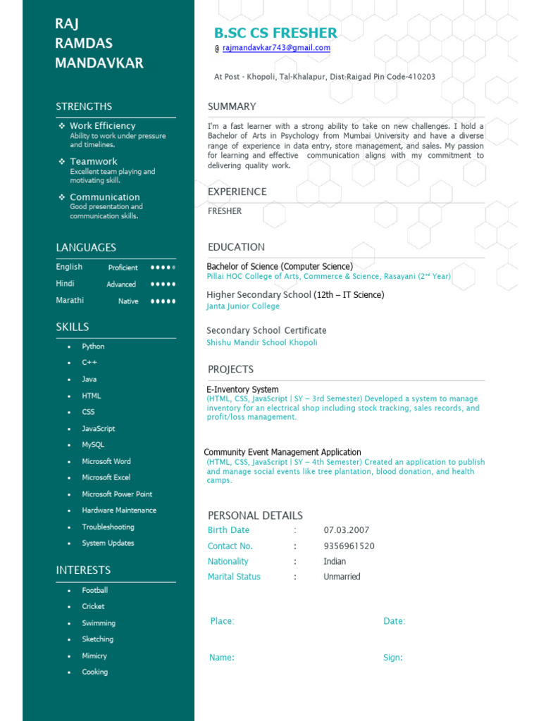 Raj Mandavkar New Resume | PDF | Computing