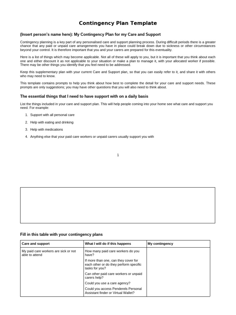 Contingency Plan Template | PDF | Caregiver | Health Care