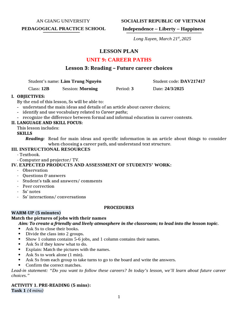[Grade 12] [GS] Unit 9 - Lesson 3 - Reading | PDF | Question | Human ...