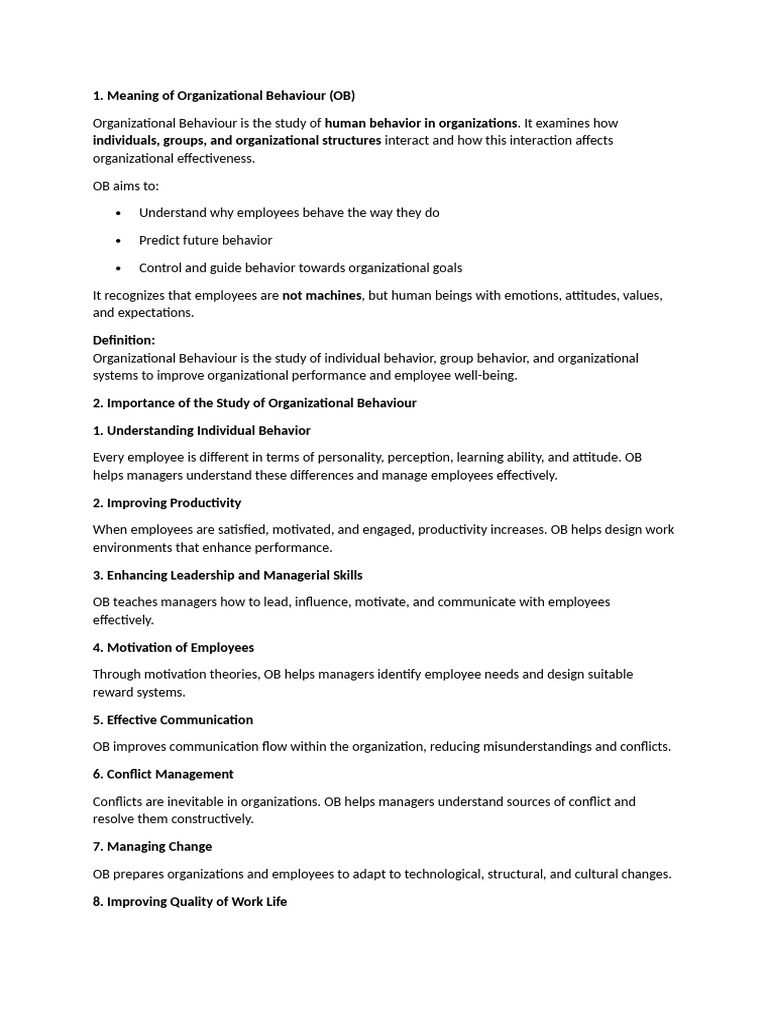 OB Notes | PDF | Organizational Behavior | Motivational