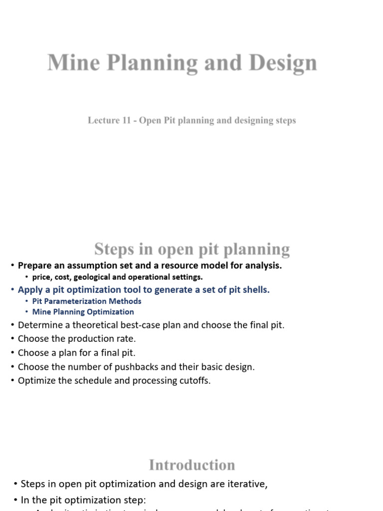 Lecture 11 Mine Planning Steps | PDF | Mining | Ore