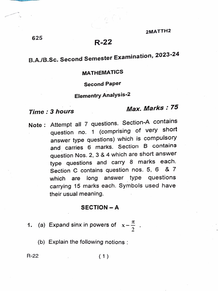 Maths Sem 2 Paper 2 Pyqs | PDF | Function (Mathematics) | Algebra