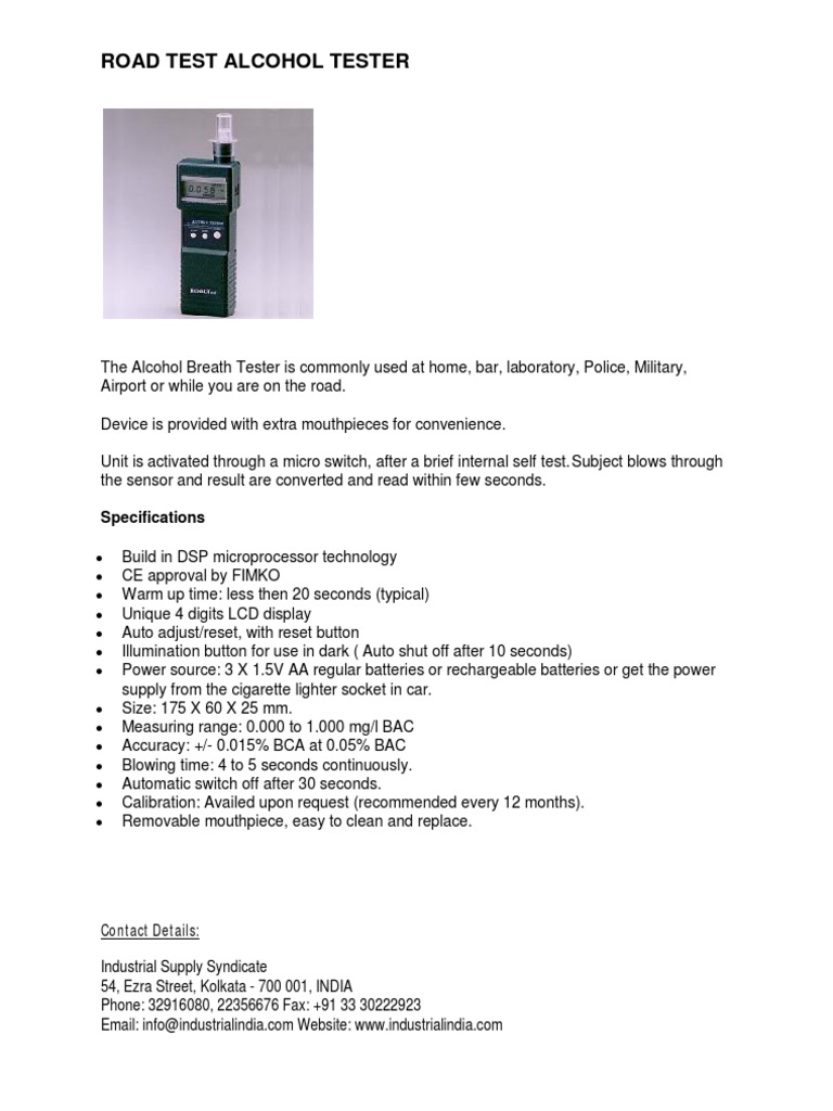 Road Test Alcohol Breath Tester Guide | PDF