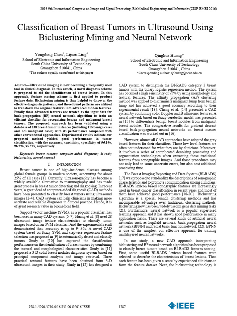 Classification of Breast Tumors in Ultrasound Using Biclustering Mining ...