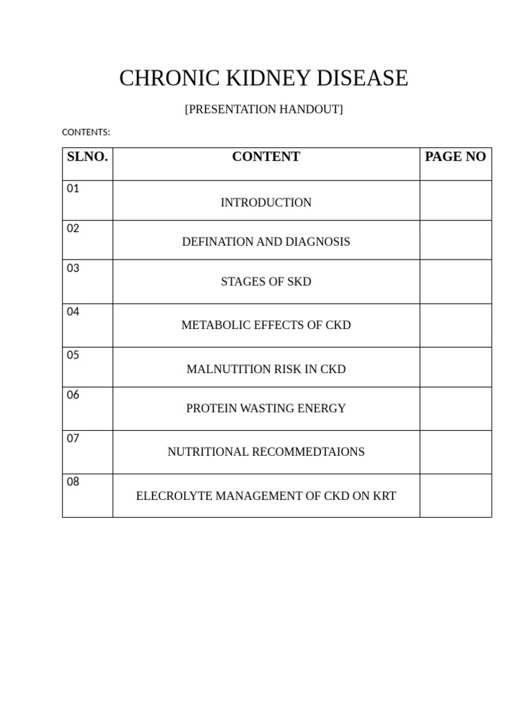 Chronic Kidney Disease Handout | PDF