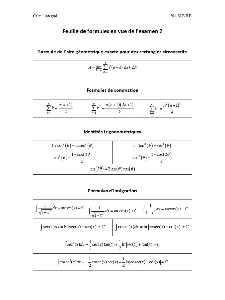 Formules Test2 SN3 H2026 | PDF | Mathématiques | Géométrie