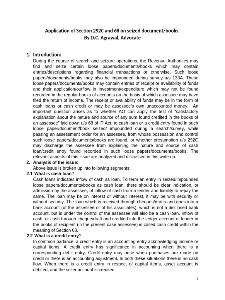 Article on application of Sections 292C and 68 on seized documents 2 ...