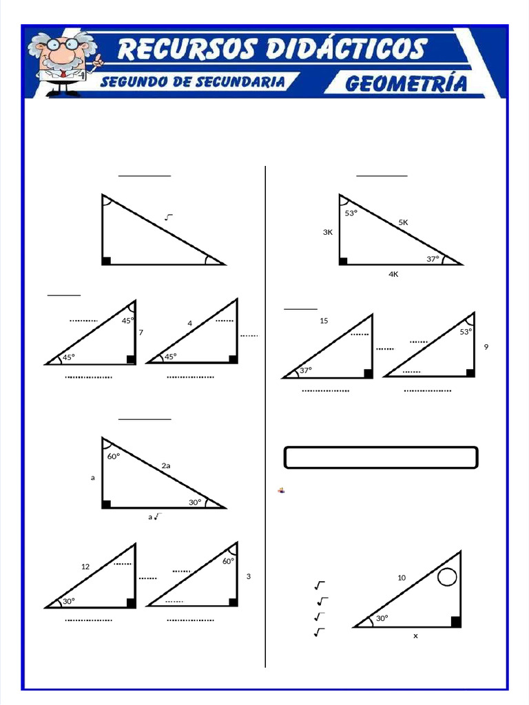 PDF Ejercicios de Triangulos Notables Para Segundo de Secundaria | PDF ...