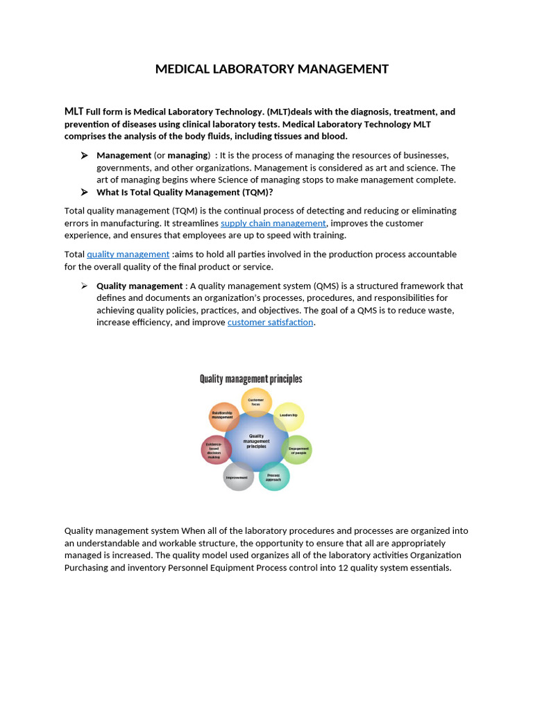 1. Medical Laboratory Management | PDF | Laboratories | Medical Laboratory