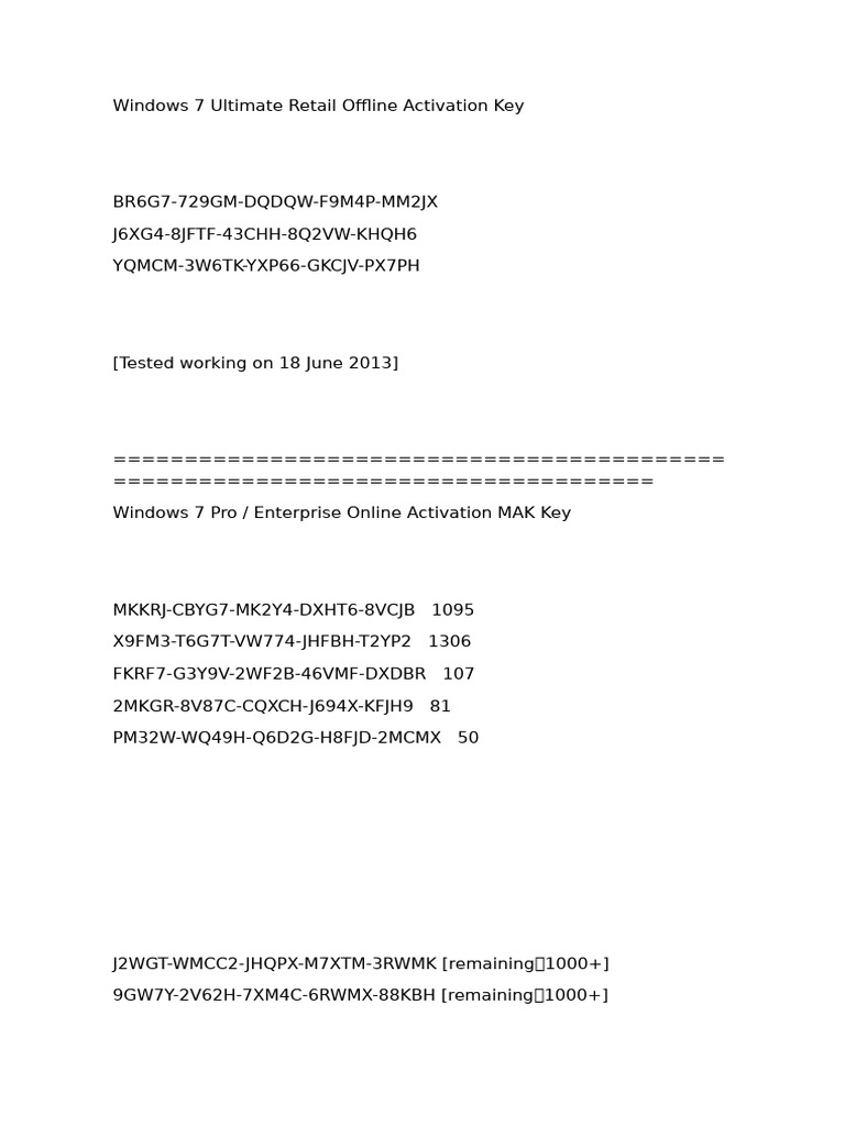 Windows 7 Ultimate Retail Offline Activation Key | PDF | Microsoft ...