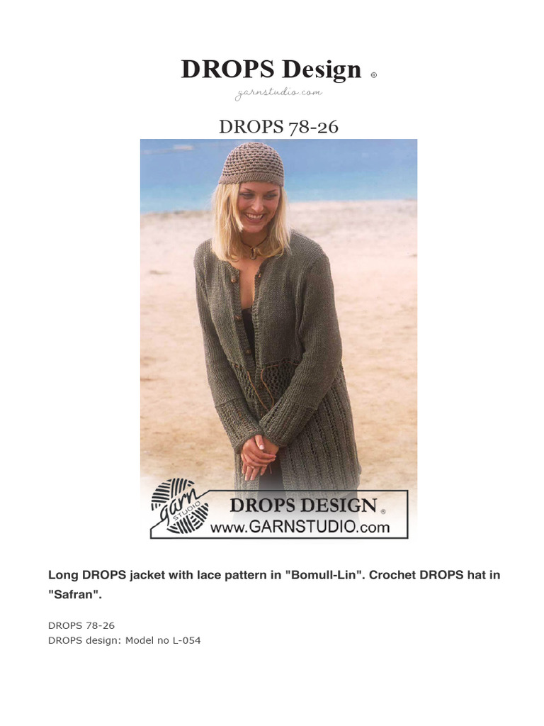 DROPS 78-26 - Long DROPS Jacket With Lace Pattern in 