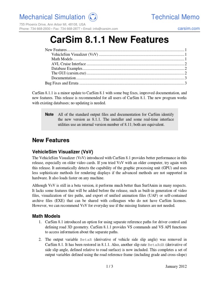 CarSim New Features | PDF | Trailer (Vehicle) | Application Programming ...