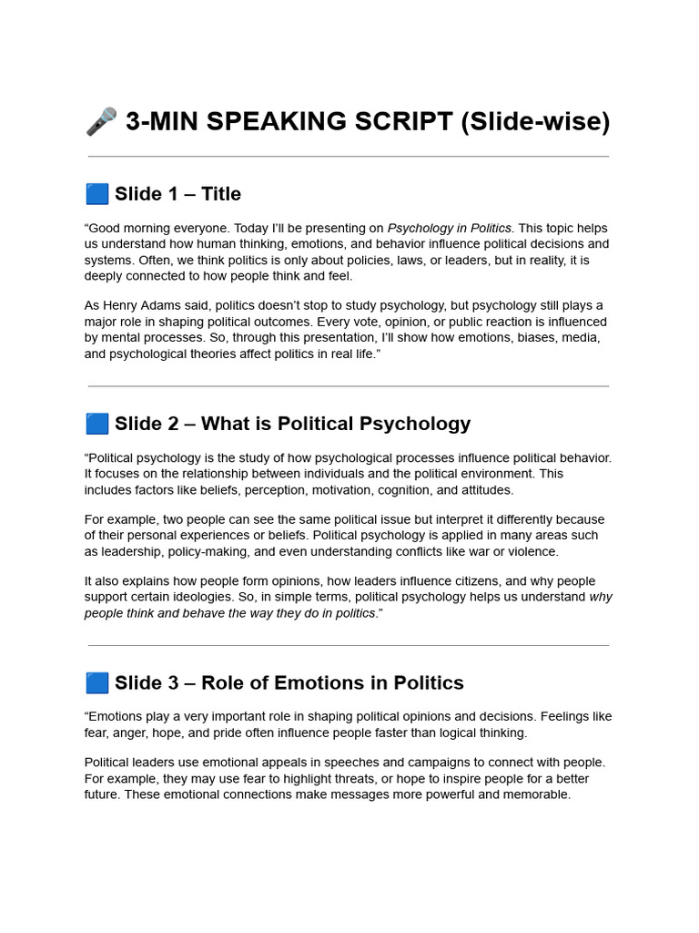 ? 3-Min Speaking Script (Slide-wise) | PDF | Psychology | Emotions