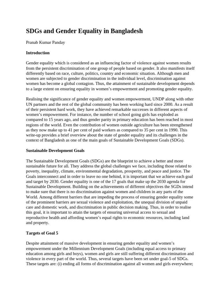 SDGs and Gender Equality in Bangladesh | PDF | Gender Equality | Gender ...
