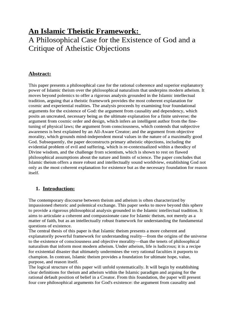 An Islamic Theistic Framework (Article From the Divine Reality) | PDF ...