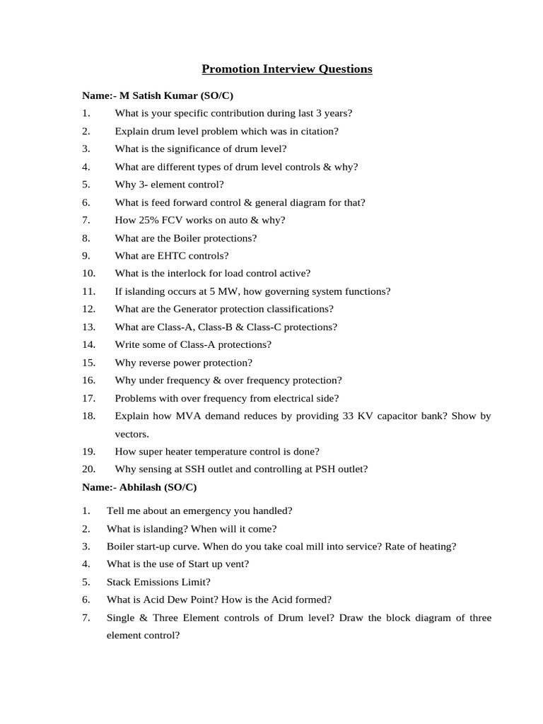 Promotion Interview Questions | PDF | Boiler | Steam