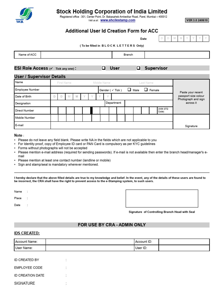 Additional User ID Creation Form | PDF | Identity Document | Computer ...