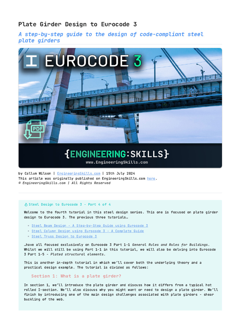 Plate Girder Design to Eurocode 3 | PDF | Bending | Beam (Structure)