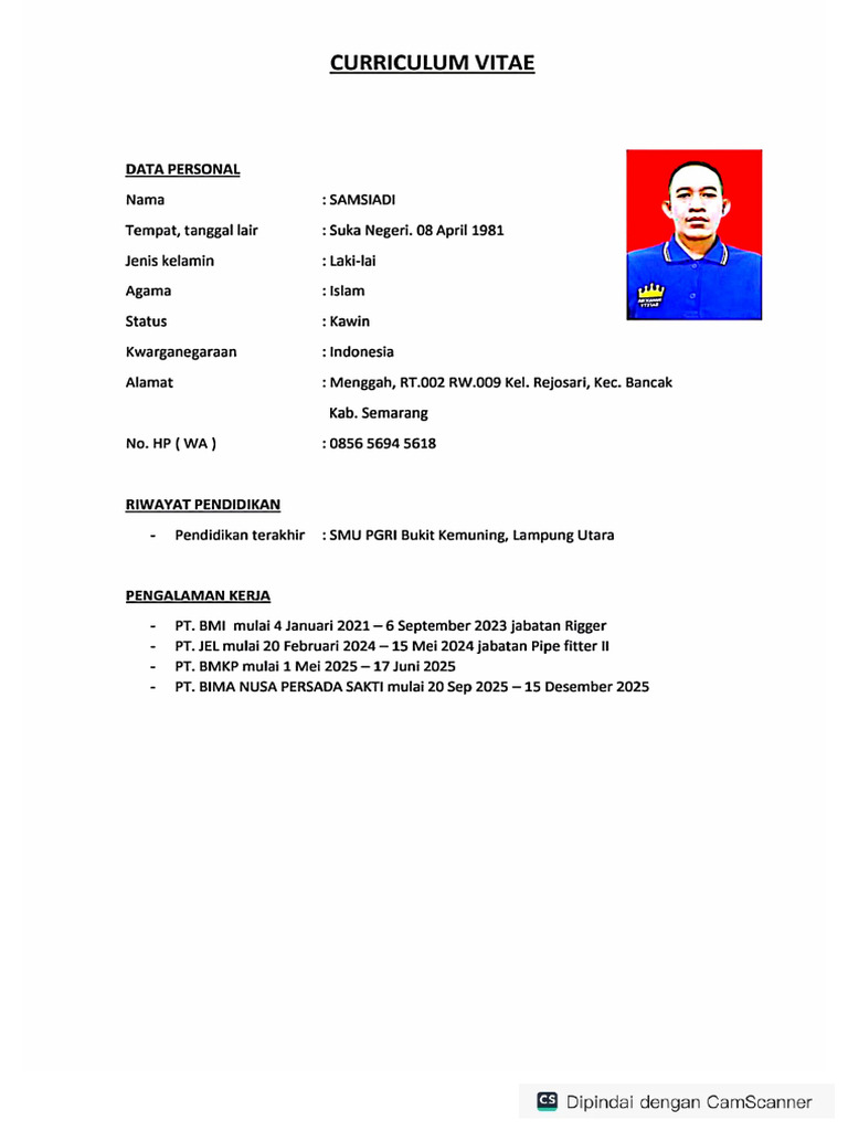 Cv. Samsiadi Rigger | PDF