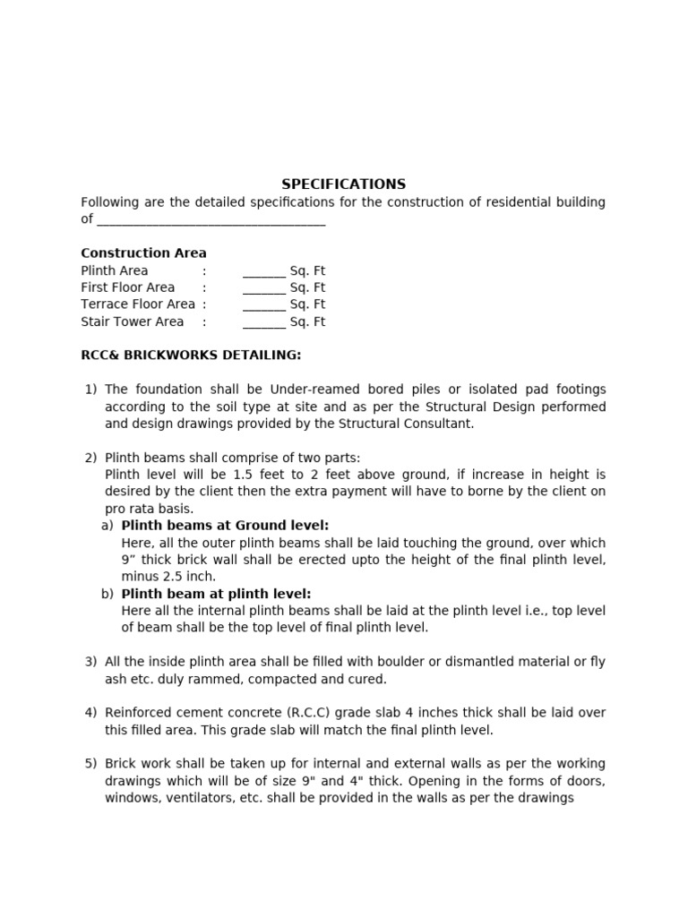 Specifications Template | PDF