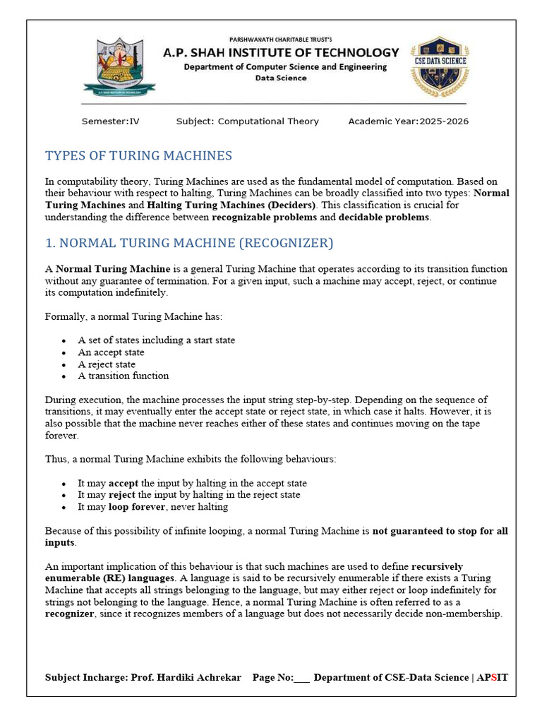 3. Types of Turing Machines | PDF | Mathematics | Theory Of Computation