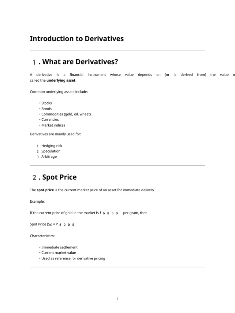 Introduction to Derivatives Notes | PDF | Futures Contract | Derivative ...