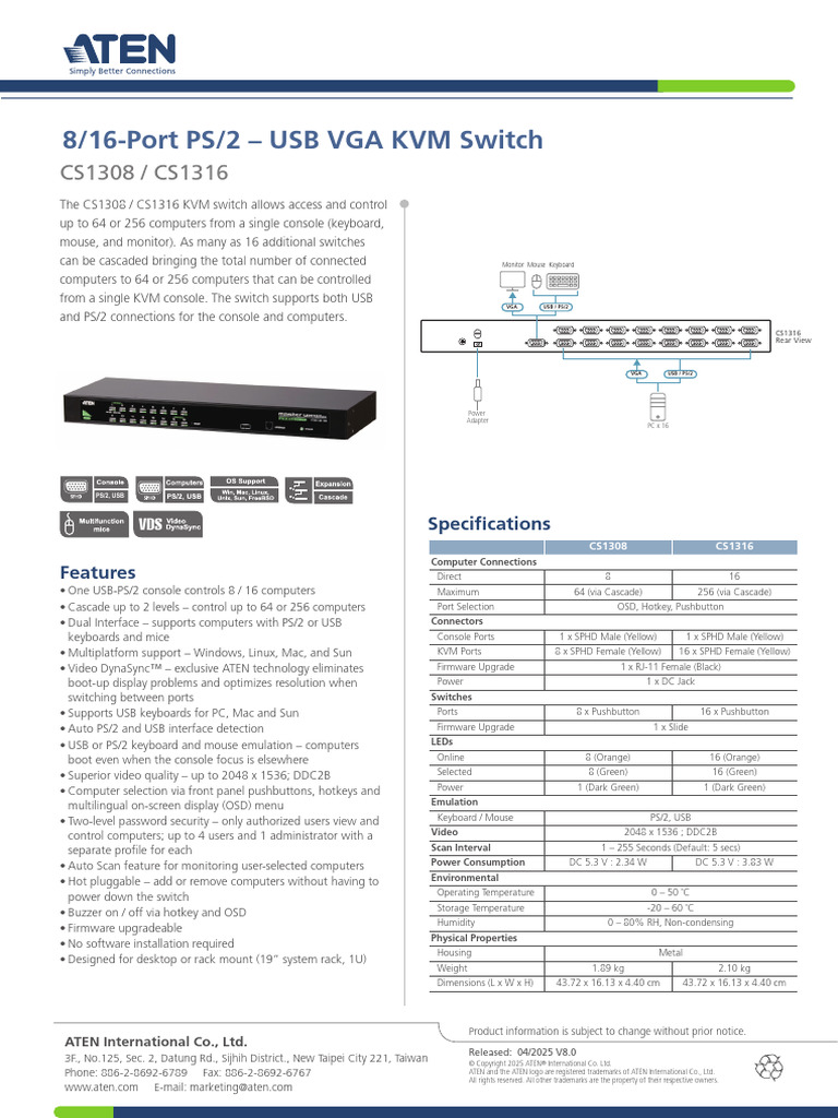 CS1308-CS1316-8-16-Port-PS-2-USB-VGA-KVM-Switch-datasheet-en | PDF ...