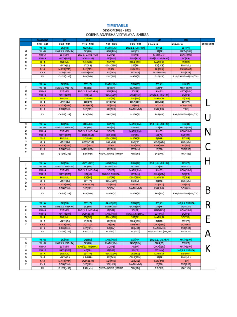 Time Table | PDF