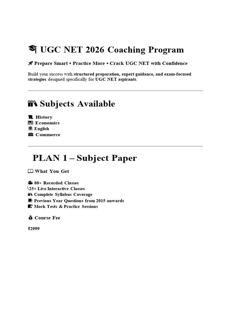 ? UGC NET 2026 Coaching Program 1 | PDF