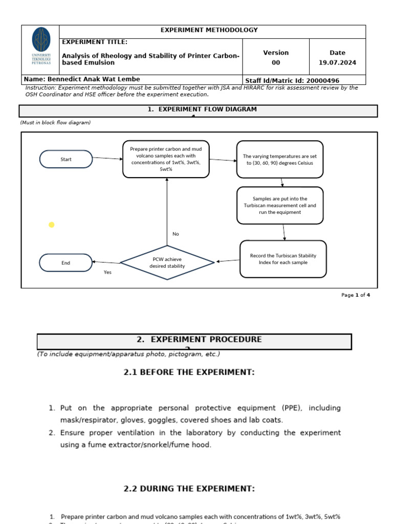 Experiment Methodology Form Copy 2 | PDF | Personal Protective ...